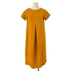 TOAST Linen Short Sleeve Rounded Midi Dress Pleated Marigold/Mustard XXS